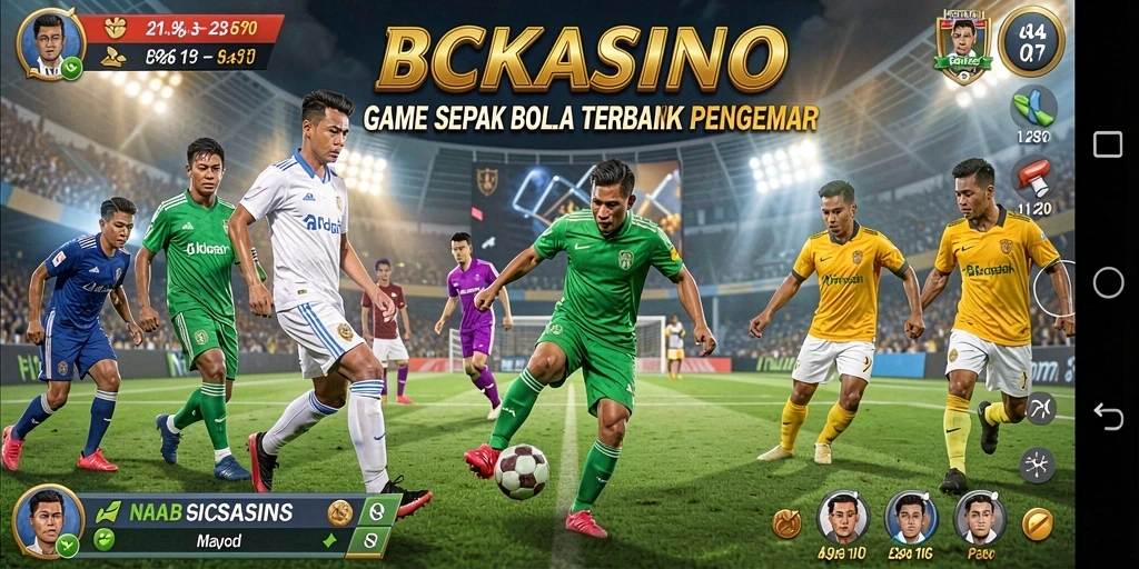 Tampilan visual BCKASINO yang mendebarkan dalam gameplay sepak bola.