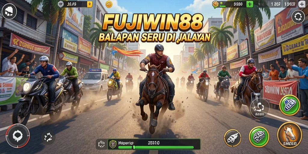 Tampilan gameplay <strong>FUJIWIN88</strong> yang menegangkan saat balapan di lintasan yang menantang.