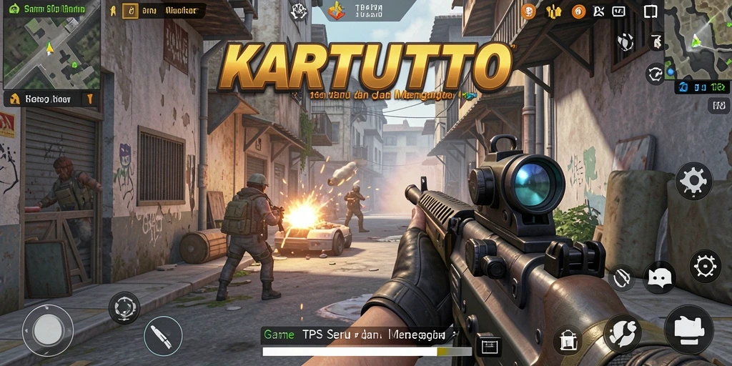 Screenshot menunjukkan aksi seru gameplay KARTUTOTO dalam pertempuran TPS.
