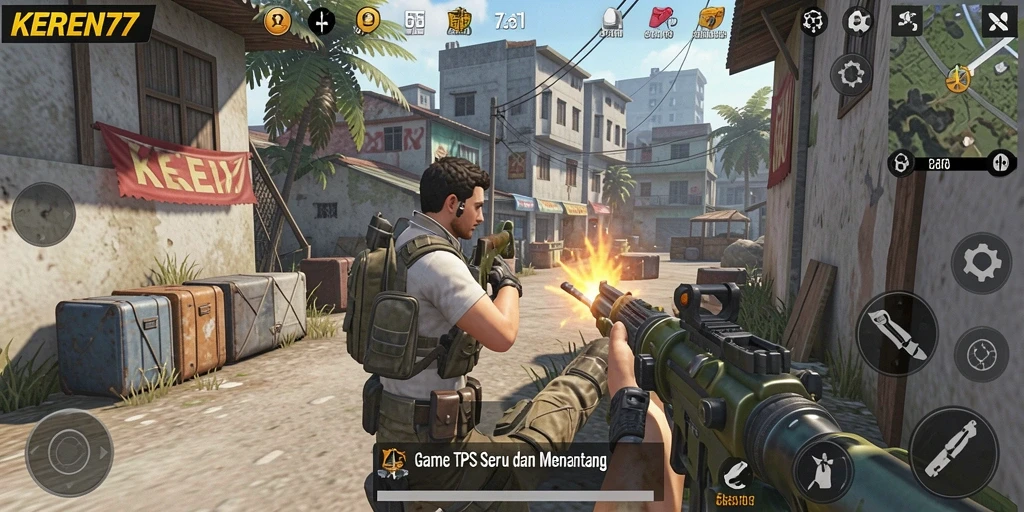 Screenshot gameplay menarik dari KEREN77 yang menunjukkan aksi pertempuran.