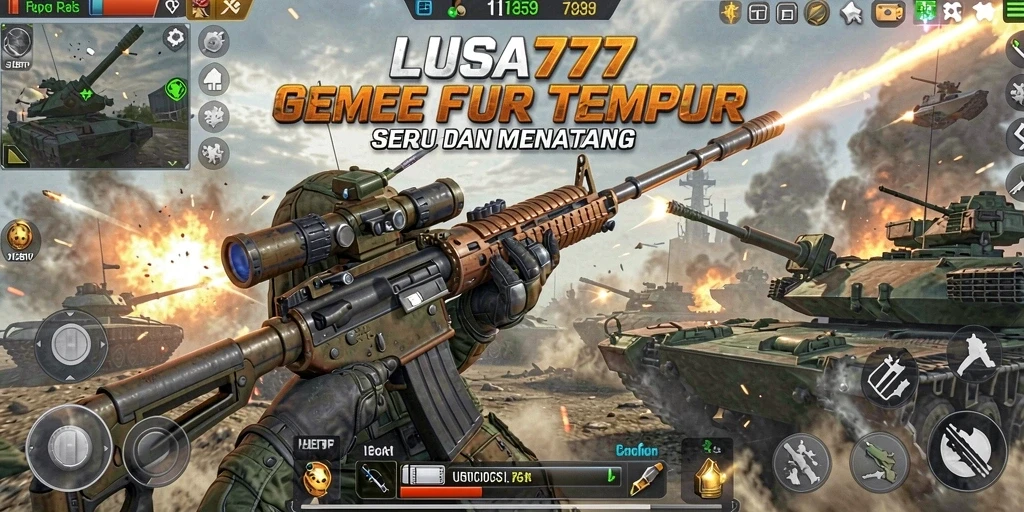 Screenshot utama LUSA777 menunjukkan aksi pertempuran yang intens dan mendebarkan.