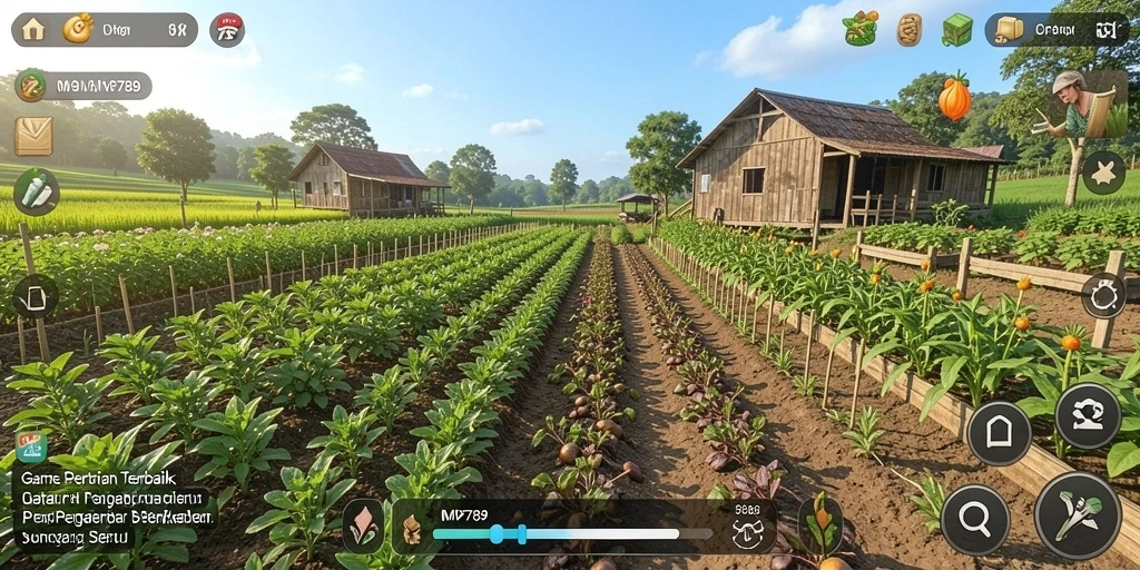 Penggambaran gameplay menarik saat merawat pertanian dengan berbagai tanaman.
