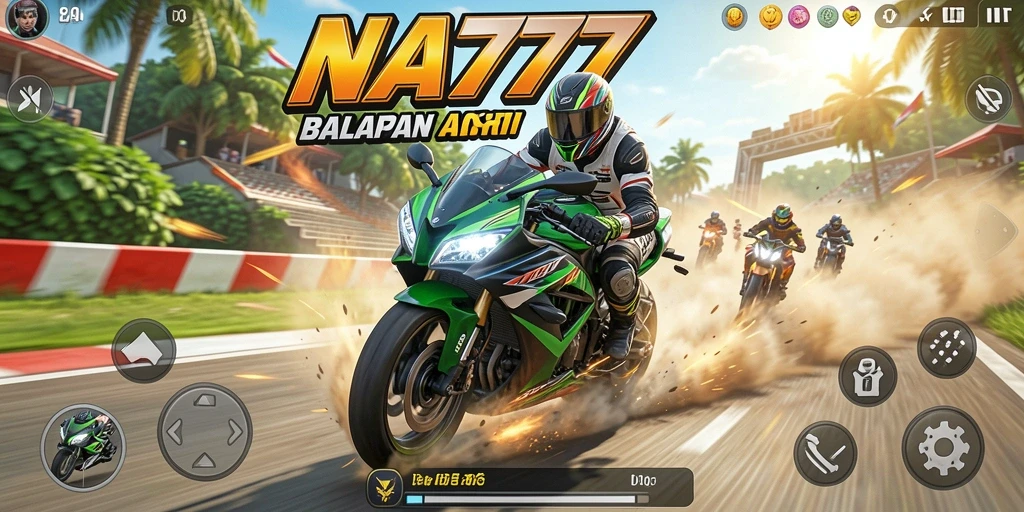 Screenshot gameplay <strong>NA777</strong> yang menampilkan balapan motor yang intens.