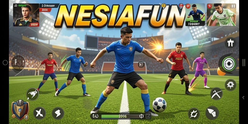Tampilan utama screenshot NESIAFUN menampilkan pertandingan olahraga yang seru.