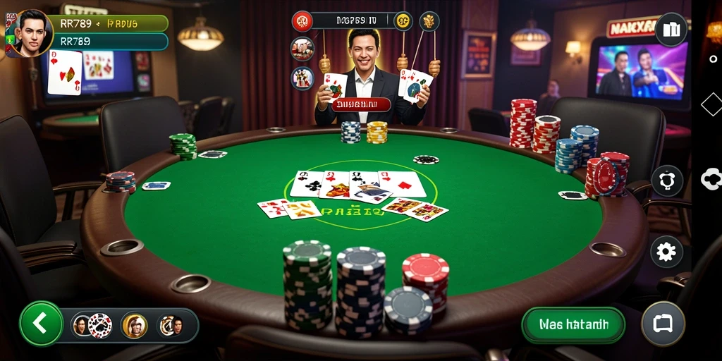 Screenshot gameplay RR789 dengan suasana poker yang seru dan menegangkan.