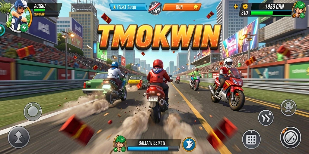 Gameplay balapan seru TMOKWIN dengan grafis menakjubkan dan kendaraan terpercaya.